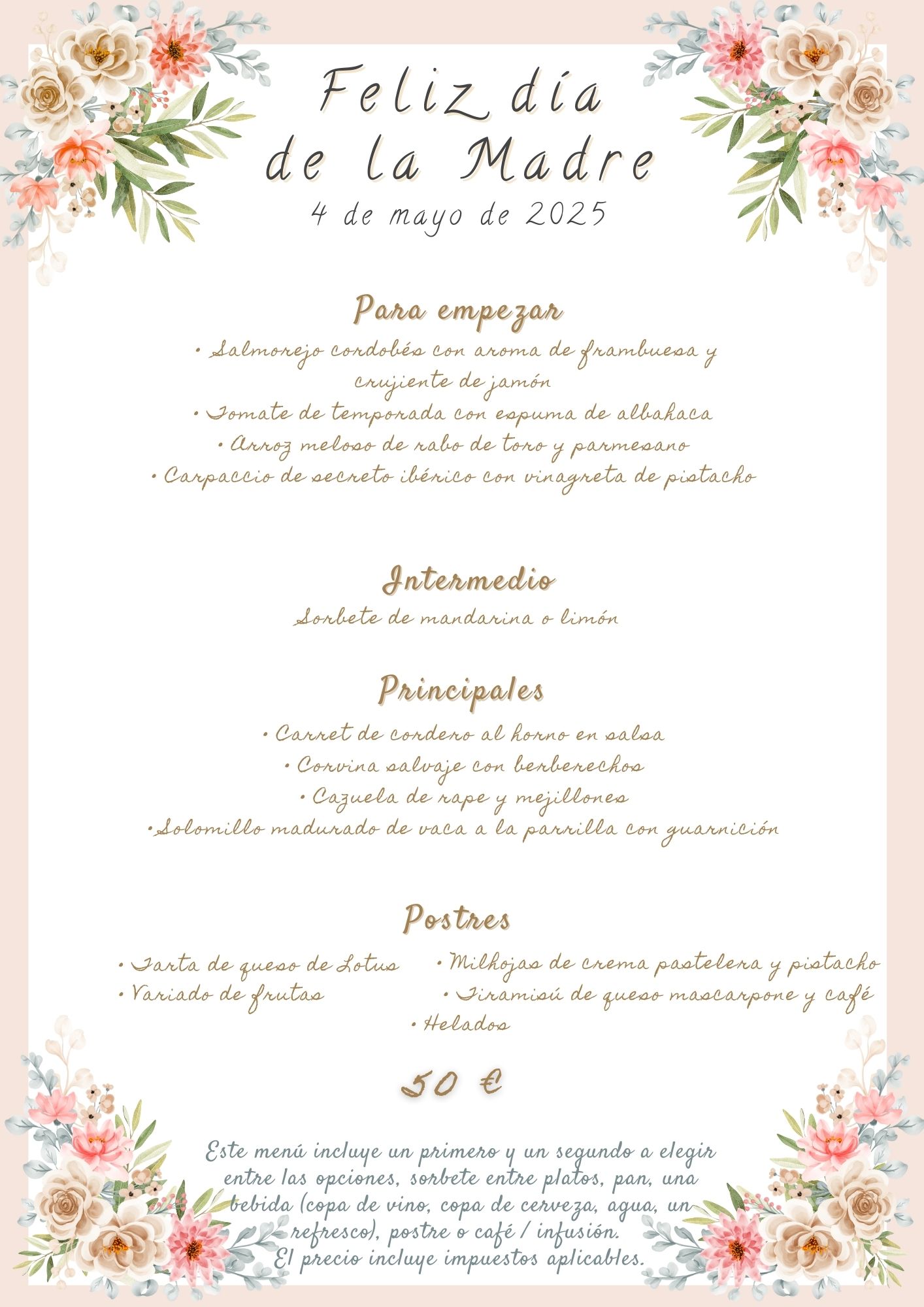 Menú Día de la Madre Menú Día de la Madre